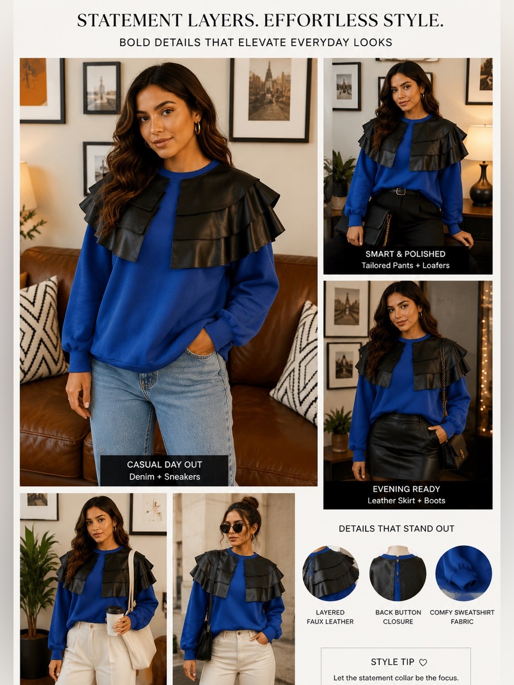 NEW TOV HOLY Blue Sweat Shirt with Pleather Ruffles Very Unique NWT